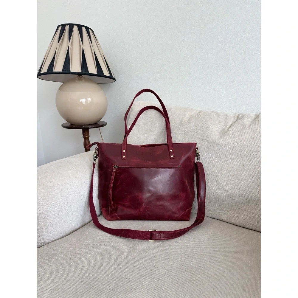 Leather Tote Shoulder Bag Red Laptop Szone Minimal Chic Large Travel Work